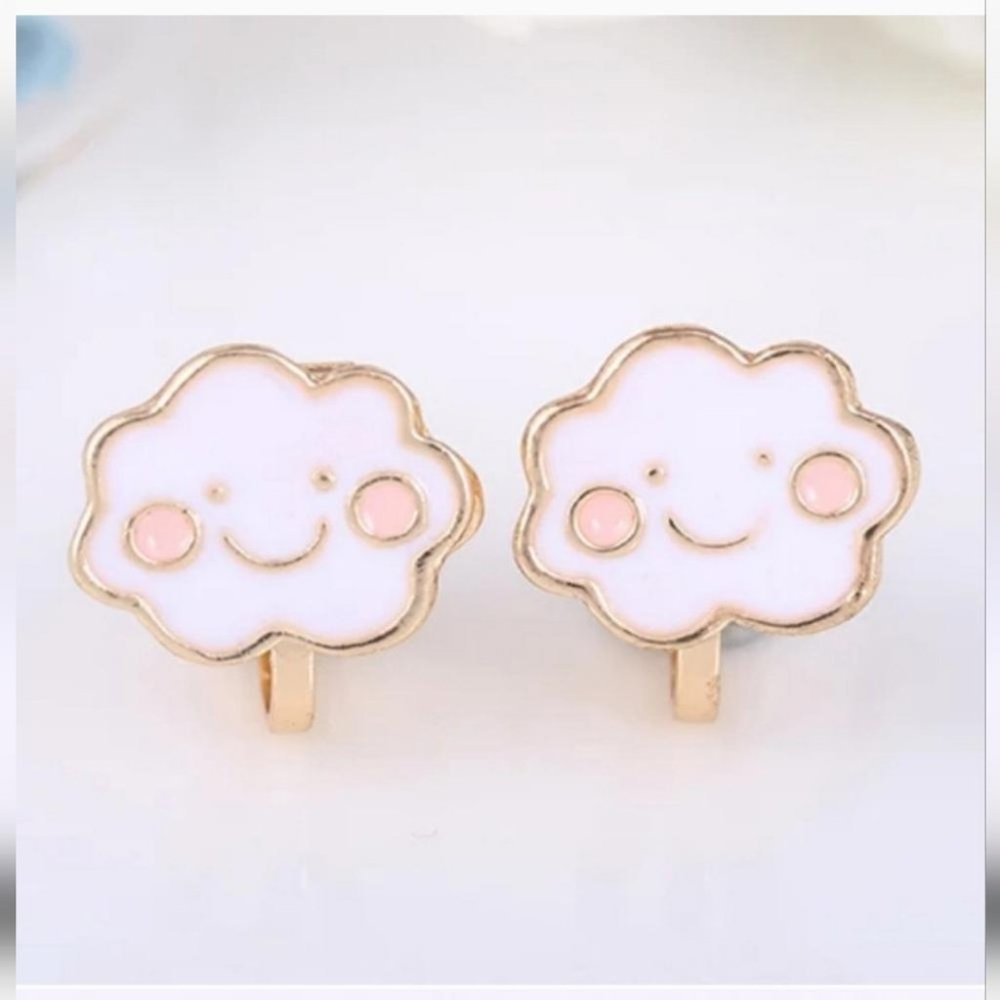 Clip On Enamel Cloud Lightweight Earrings